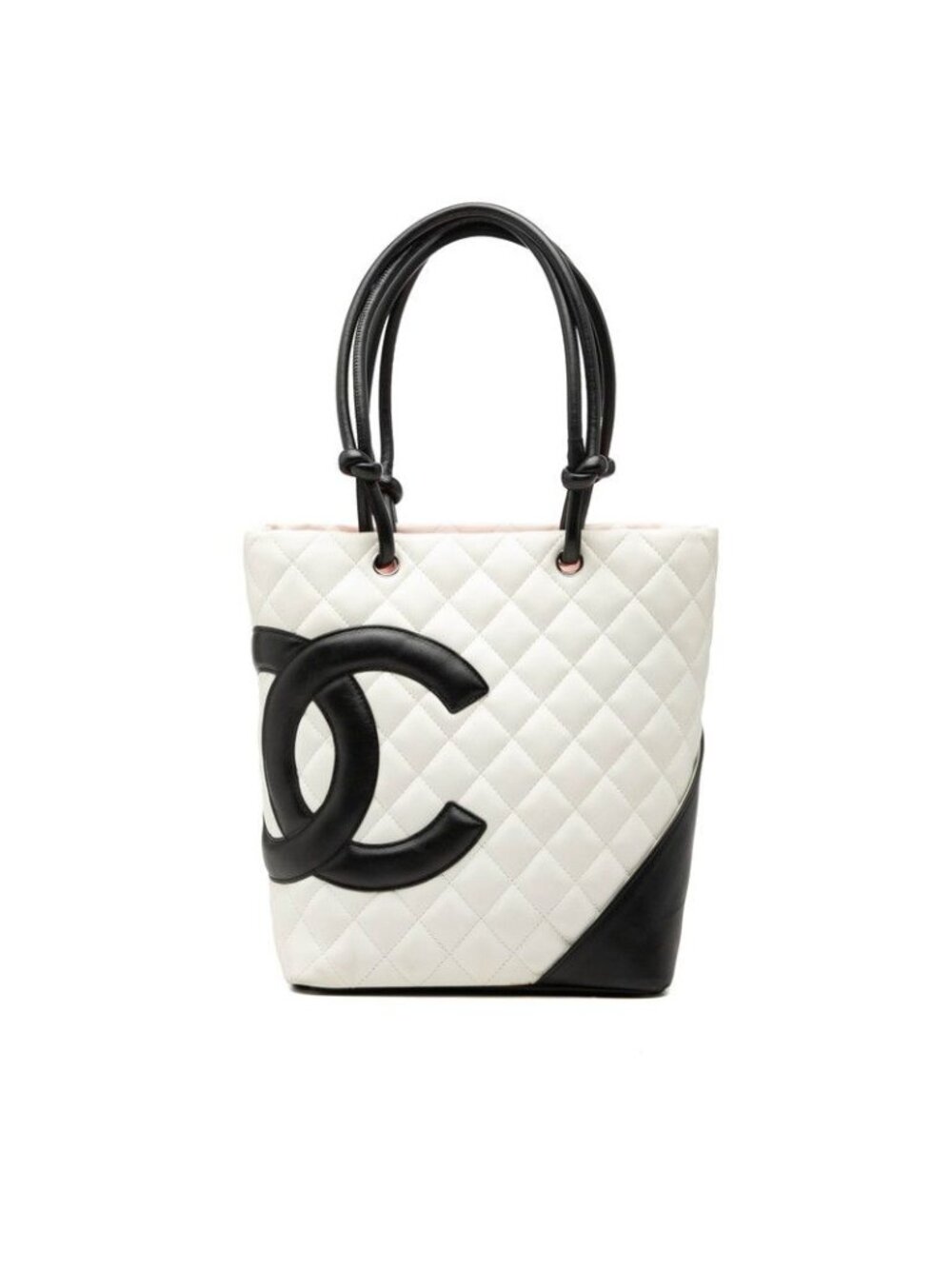 Chanel Cambon Line Quilted CC Logo Tote Shoulder White Black Leather